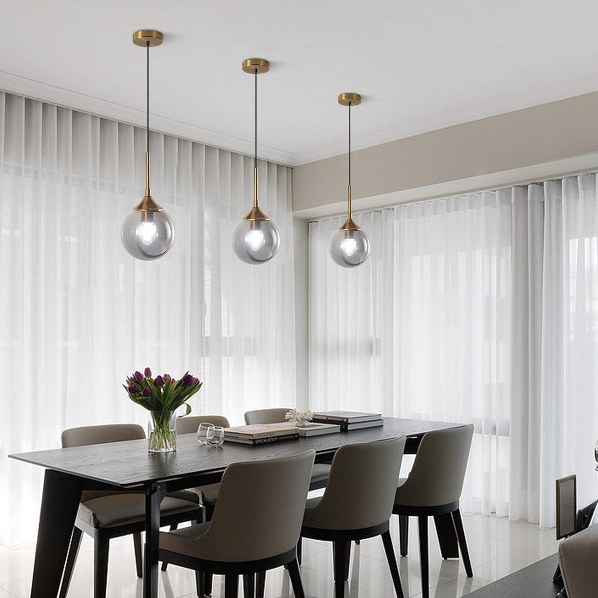 Lighting Modern Small Gold 7.1” Smoke Gray Glass Globe Pendant Light