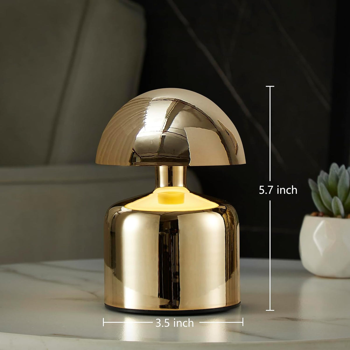 Modern Cordless Mushroom Small Table Lamp, Dimmable Touch Battery