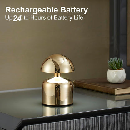 Modern Cordless Mushroom Small Table Lamp, Dimmable Touch Battery