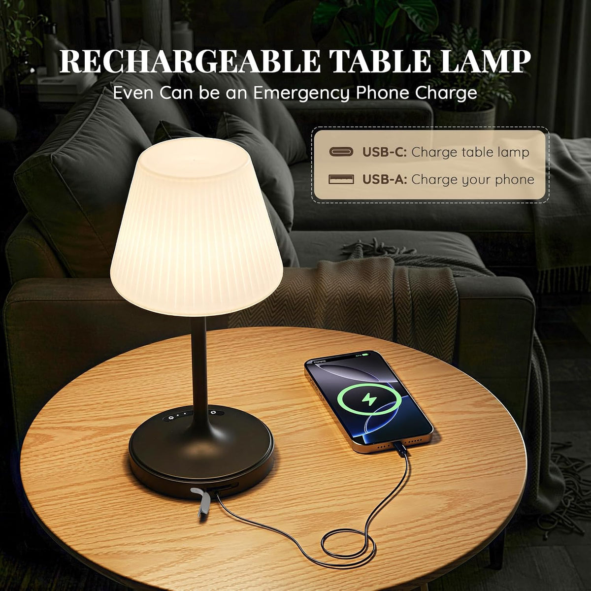 Waterproof Shower Lamp, Cordless Rechargeable Table Lamp for Outdoor -Black