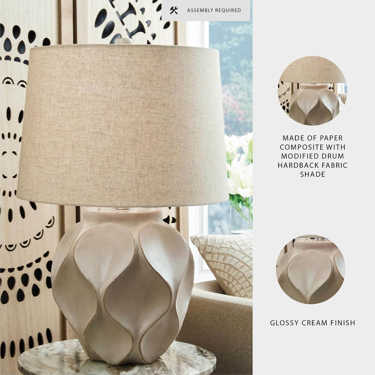 Signature Design by Ashley Edselham Table Lamp, 25-Inch Modern Cream
