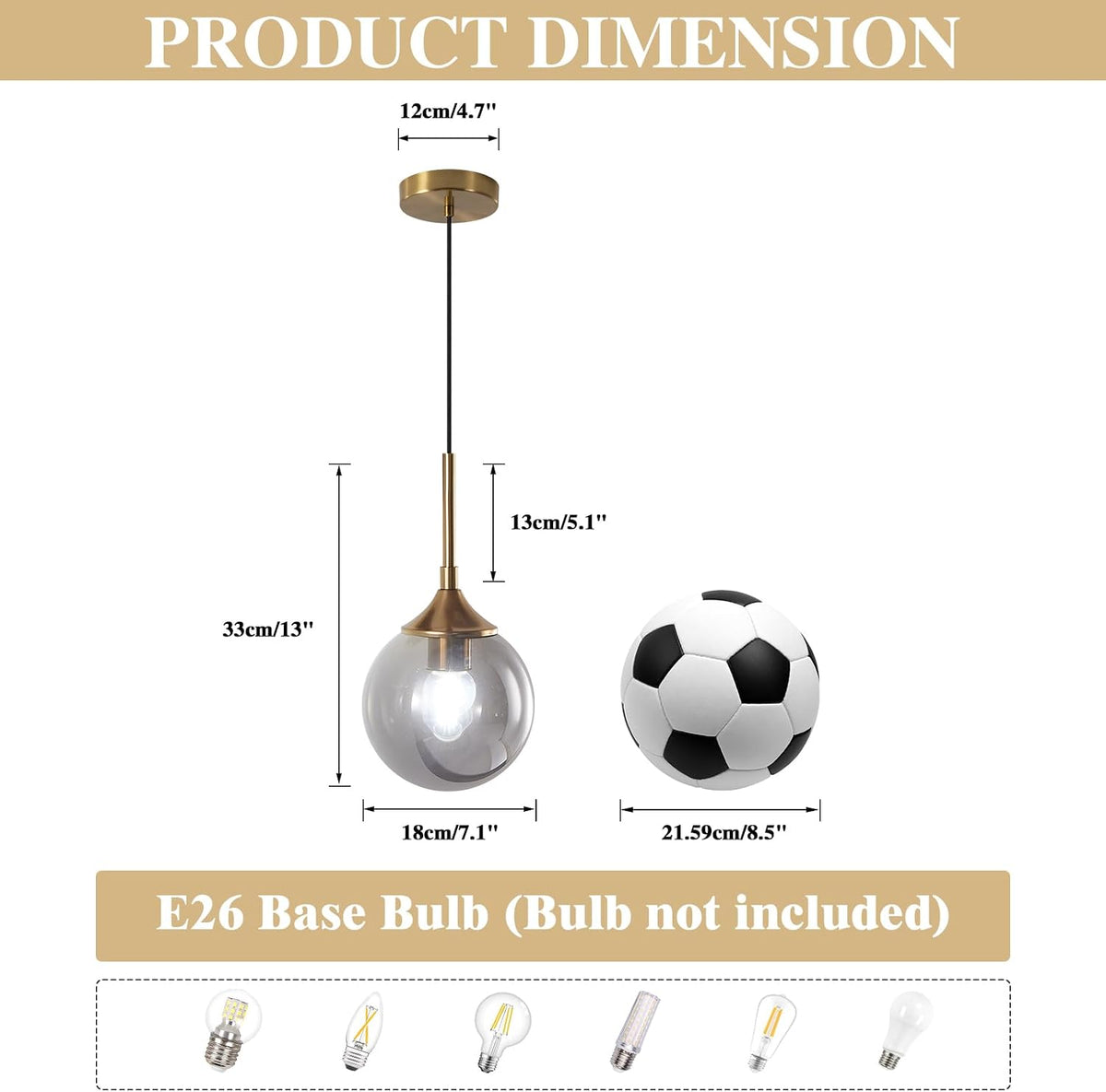 Lighting Modern Small Gold 7.1” Smoke Gray Glass Globe Pendant Light