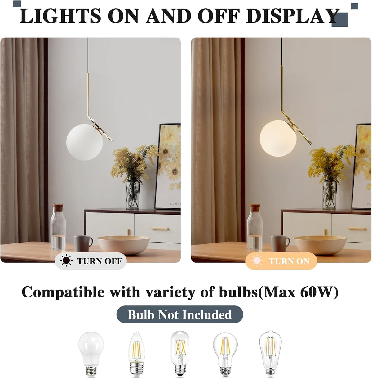 Modern Globe Pendant Light Mid Century Chandelier Brushed Brass Adjustable Hanging Light with White Frosted Glass for Kitchen Island Bedroom Dinning Room (C-25Cm)