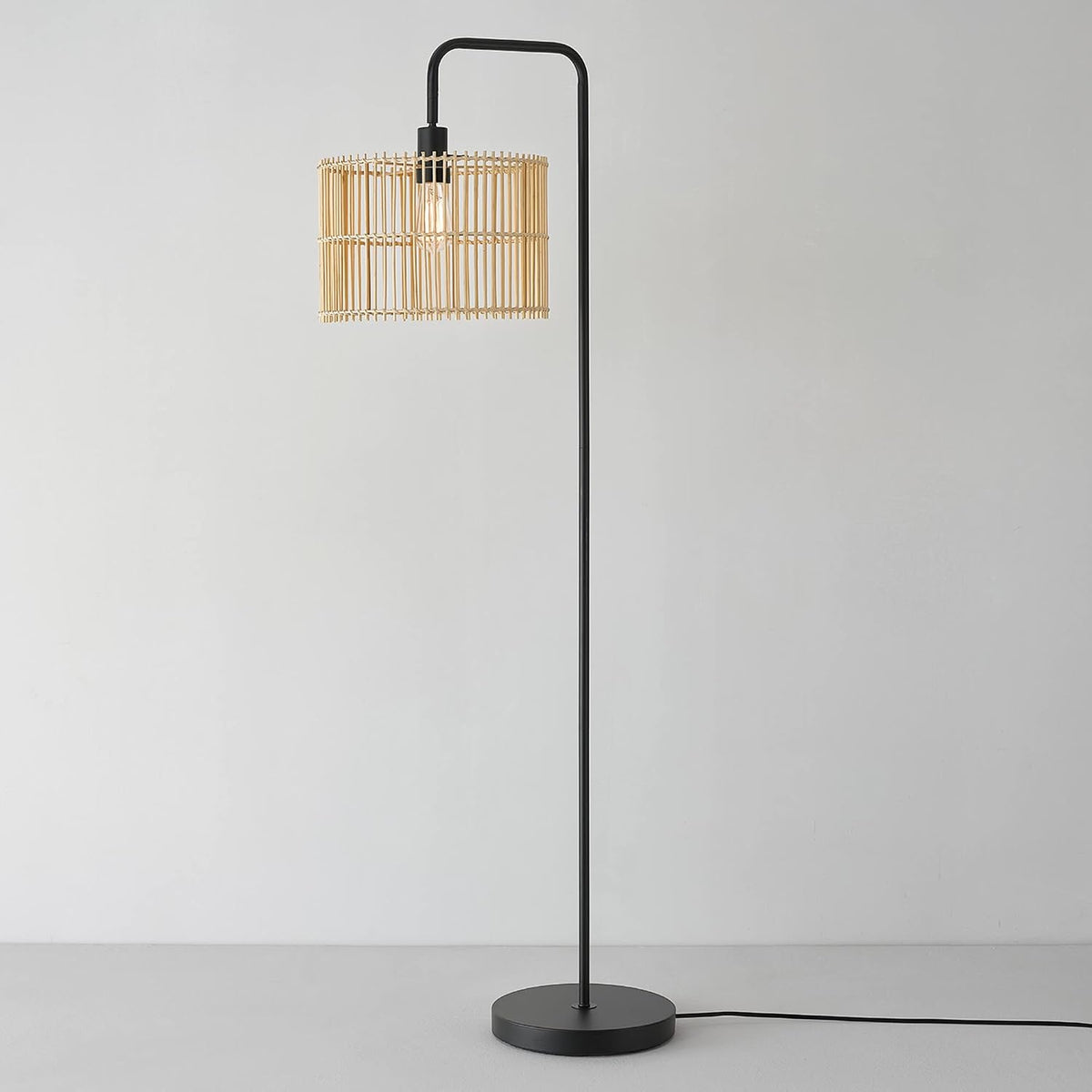Barden 58" Floor Lamp, Matte Black, Bamboo Shade, On/Off Rotary Switch on Socket