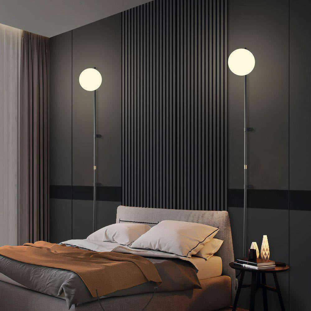 4.72 In. 1-Light White Modern Plug-In Wall Sconce with Globe Shade, LED Wall Lamp with Switch (No Bulb Included）