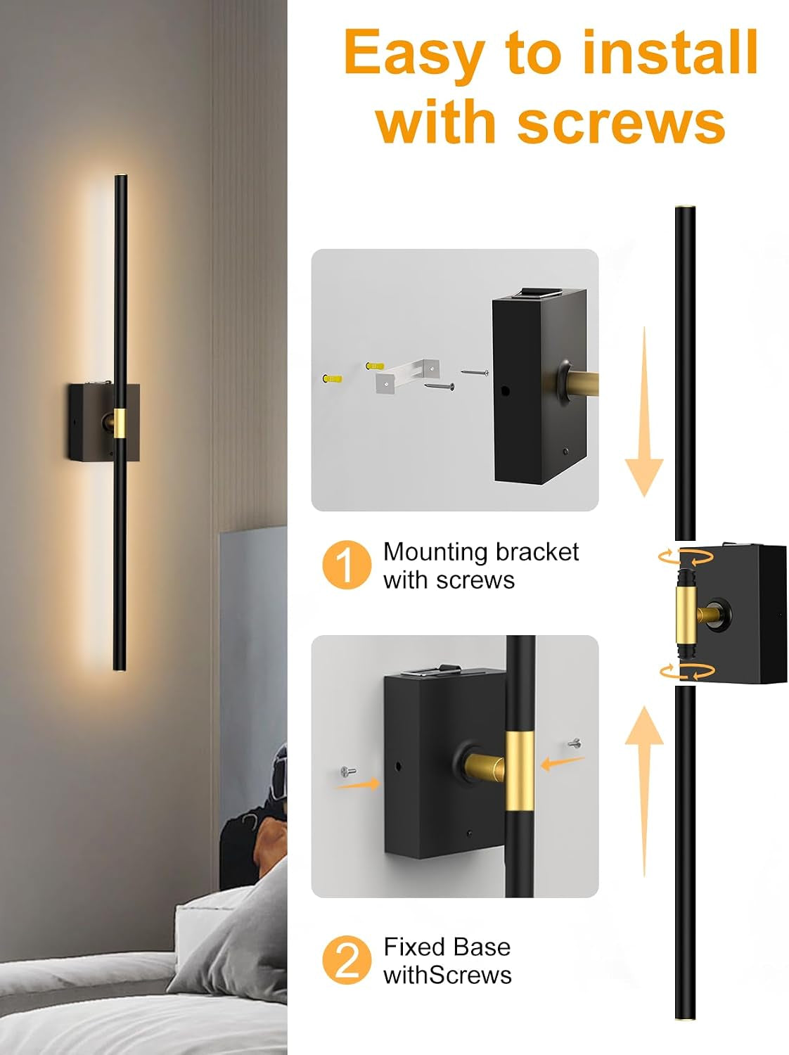 Battery Operated Wall Sconces Set of 2, Wireless Rechargeable Wall Lights