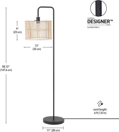 Barden 58" Floor Lamp, Matte Black, Bamboo Shade, On/Off Rotary Switch on Socket