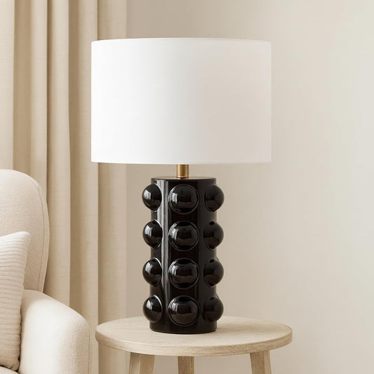 Ceramic Table Lamp with Bubble Base for Home Decor - Decorative Indoor Lighting for Bedroom, Living Room, Bedside, and Nightstand Decor - Functional Accent Display for Office Desk - 22", Black