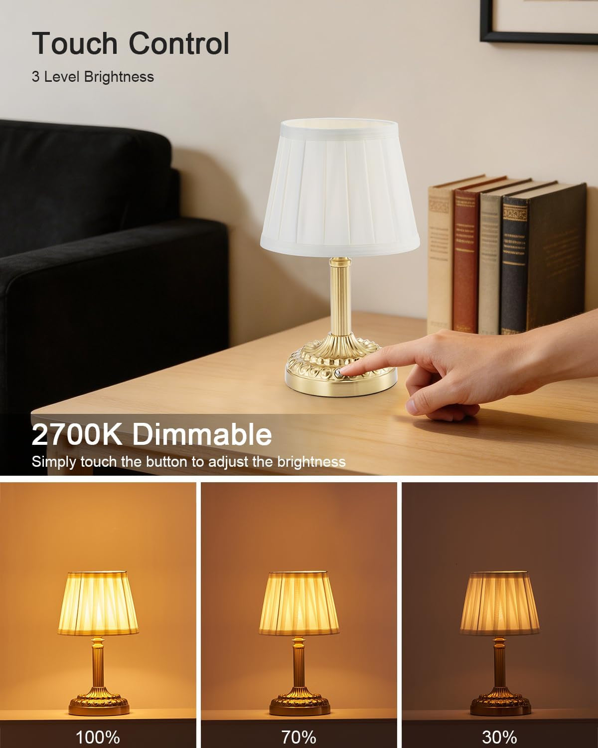 Small Cordless Table Lamp for Restaurant, 5200Mah Rechargeable