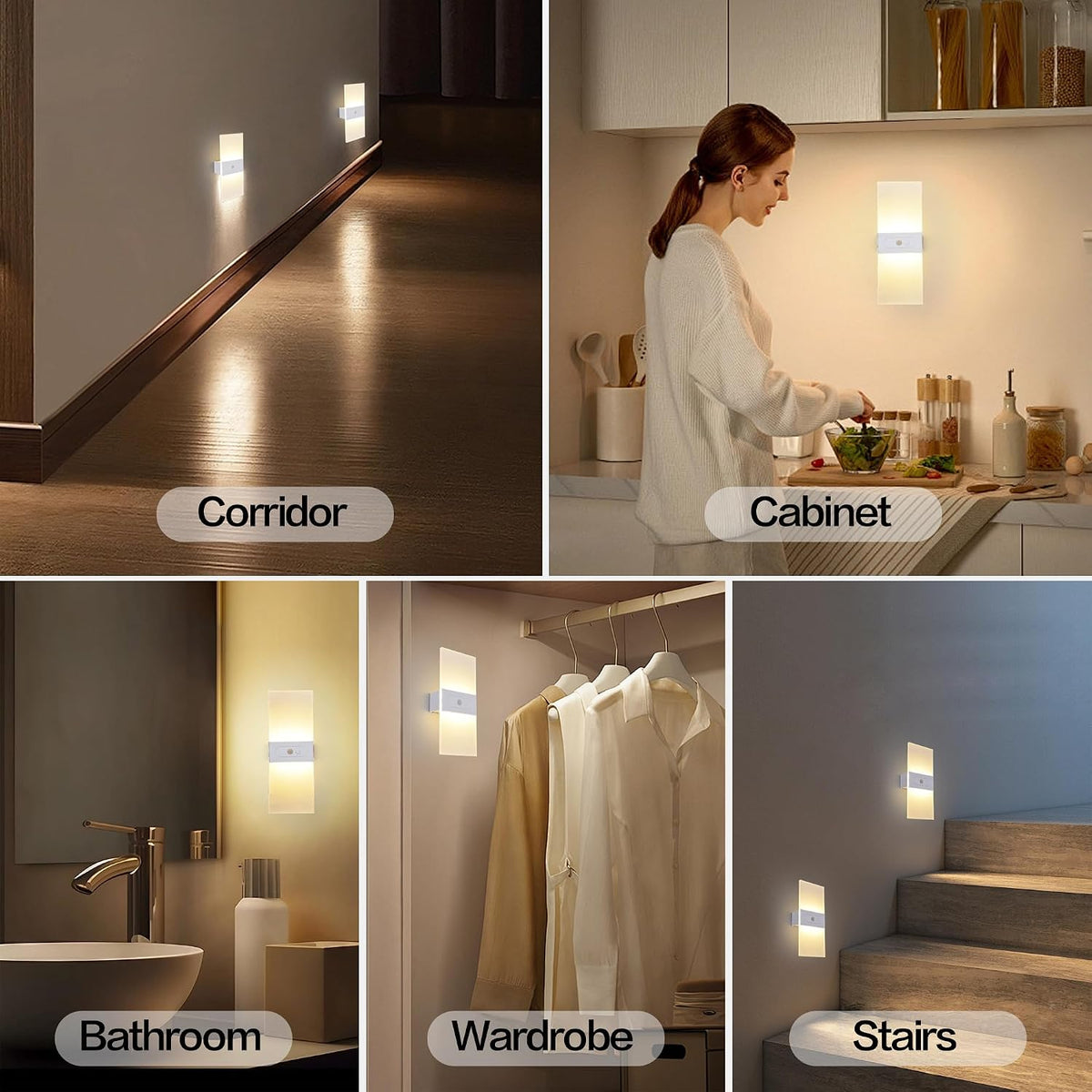 Rechargeable Wall Sconces Set of 2, White Wall Light 3000K
