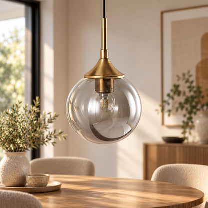 Lighting Modern Small Gold 7.1” Smoke Gray Glass Globe Pendant Light
