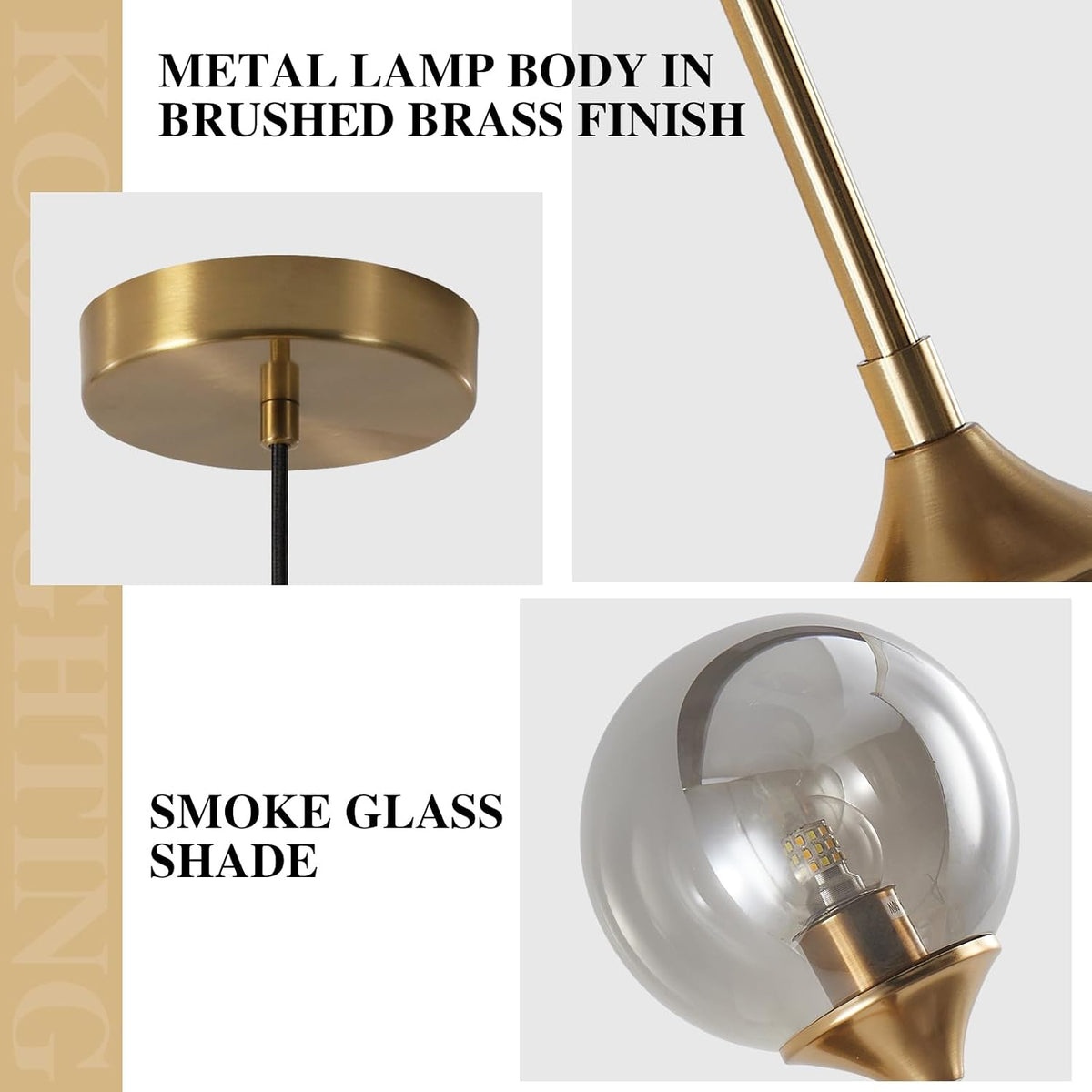 Lighting Modern Small Gold 7.1” Smoke Gray Glass Globe Pendant Light