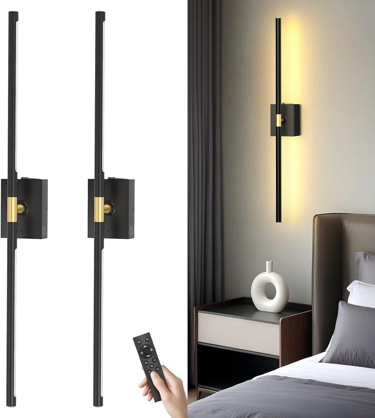 Battery Operated Wall Sconces Set of 2, Wireless Rechargeable Wall Lights