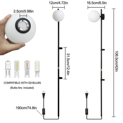 4.72 In. 1-Light White Modern Plug-In Wall Sconce with Globe Shade, LED Wall Lamp with Switch (No Bulb Included）