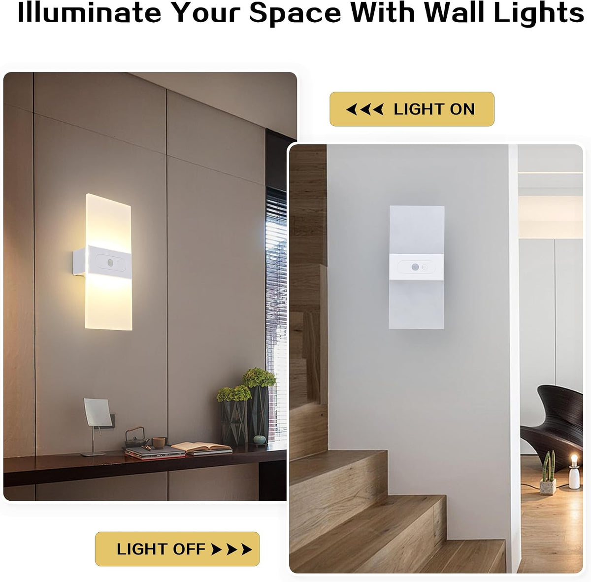 Rechargeable Wall Sconces Set of 2, White Wall Light 3000K