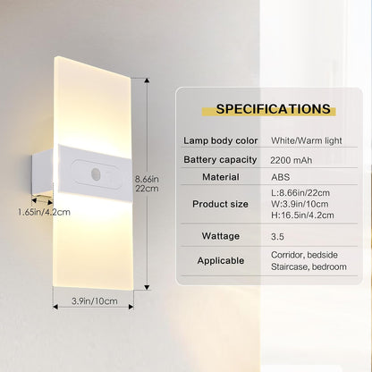 Rechargeable Wall Sconces Set of 2, White Wall Light 3000K