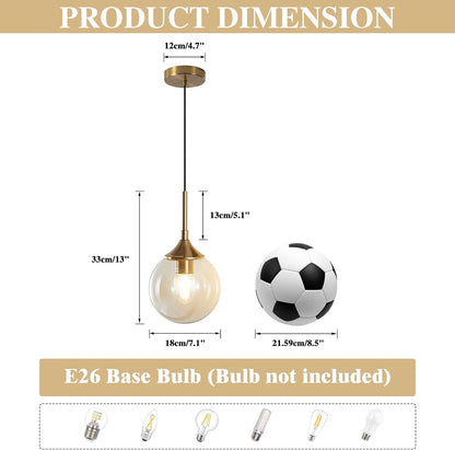 Lighting Mid Century Modern Gold 7.1” Amber Glass Globe Pendant Light