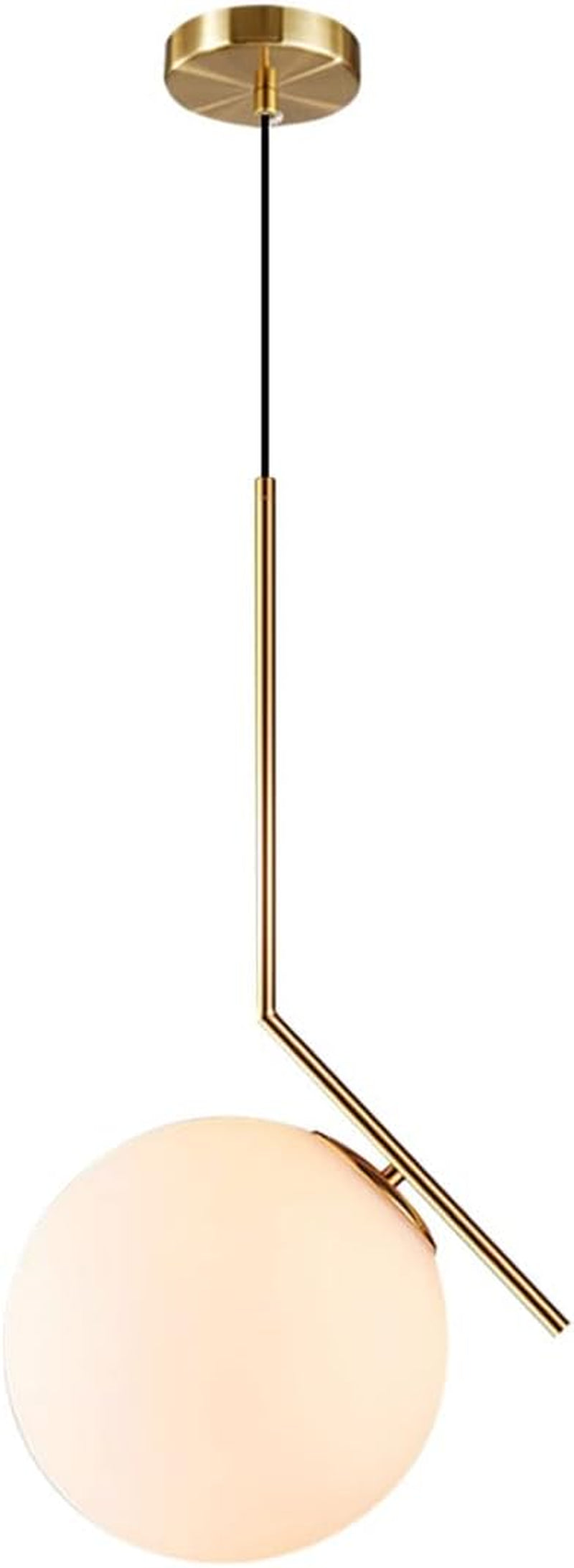 Modern Globe Pendant Light Mid Century Chandelier Brushed Brass Adjustable Hanging Light with White Frosted Glass for Kitchen Island Bedroom Dinning Room (C-25Cm)