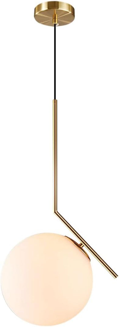 Modern Globe Pendant Light Mid Century Chandelier Brushed Brass Adjustable Hanging Light with White Frosted Glass for Kitchen Island Bedroom Dinning Room (C-25Cm)