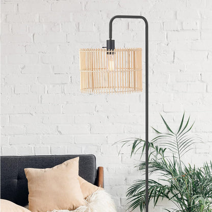 Barden 58" Floor Lamp, Matte Black, Bamboo Shade, On/Off Rotary Switch on Socket