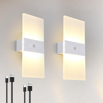 Rechargeable Wall Sconces Set of 2, White Wall Light 3000K