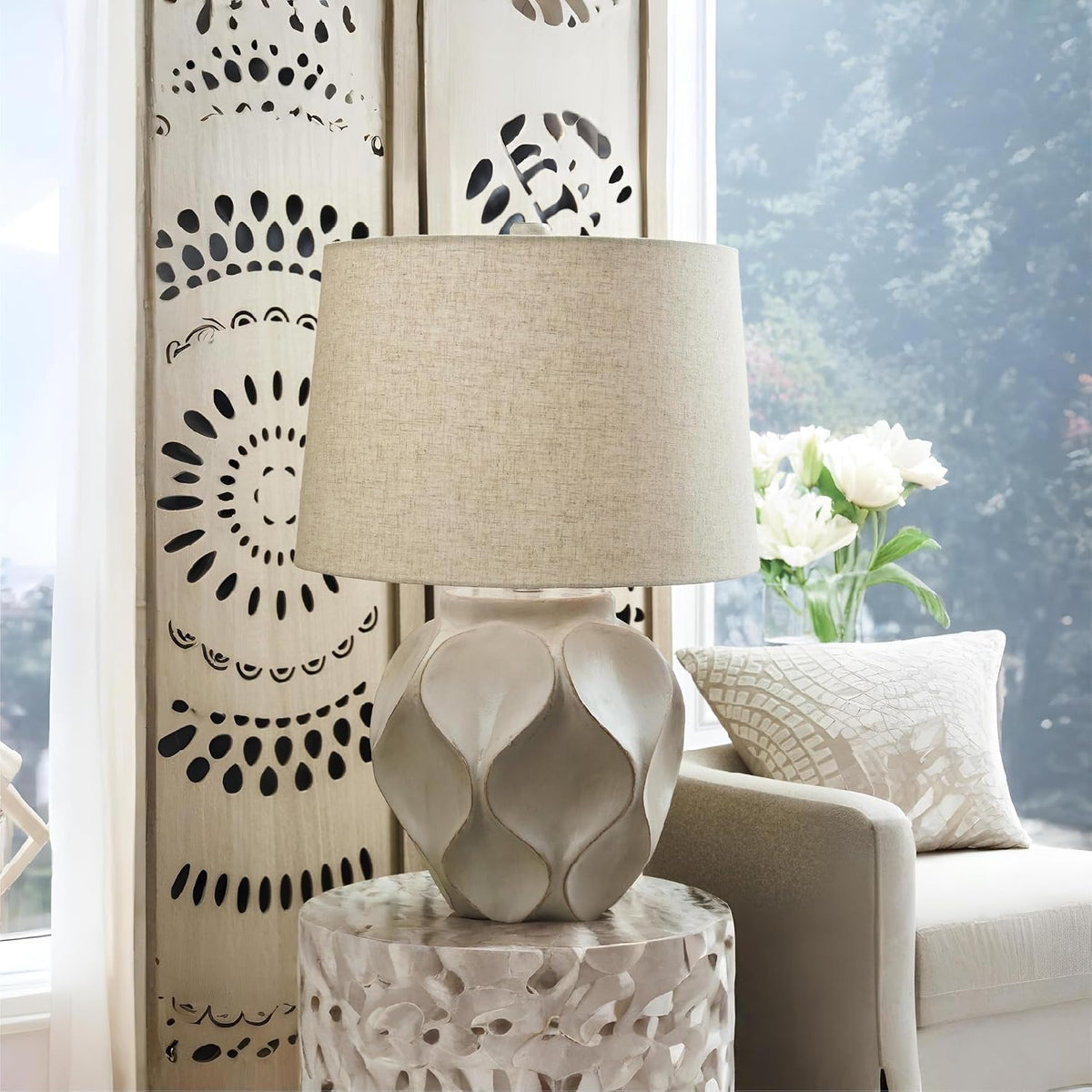 Signature Design by Ashley Edselham Table Lamp, 25-Inch Modern Cream